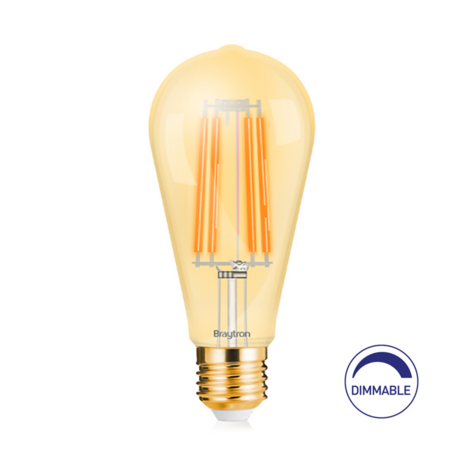 Braytron Advance 6W Dimbare LED Lamp Filament E27 ST64 2200K Warm Wit - Amber