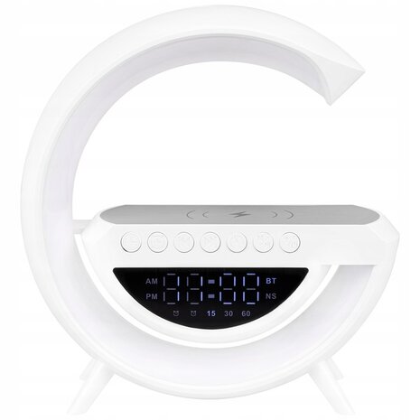 G -  Led Tafellamp / Nachtlamp RGB gaming-bureaulamp SPEAKER RADIO INDUCTIELADER KLOK - Wit - 235mm
