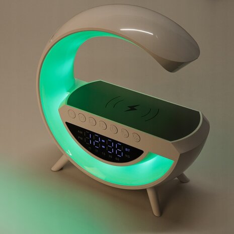G -  Led Tafellamp / Nachtlamp RGB gaming-bureaulamp SPEAKER RADIO INDUCTIELADER KLOK - Wit - 235mm