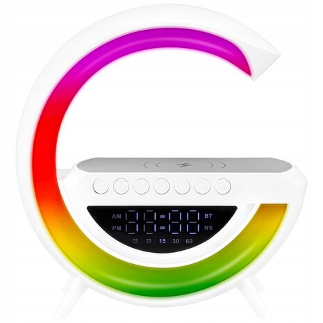 G -  Led Tafellamp / Nachtlamp RGB gaming-bureaulamp SPEAKER RADIO INDUCTIELADER KLOK - Wit - 235mm