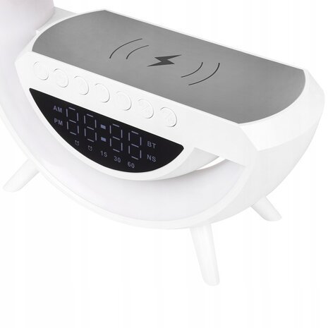 G -  Led Tafellamp / Nachtlamp RGB gaming-bureaulamp SPEAKER RADIO INDUCTIELADER KLOK - Wit - 235mm