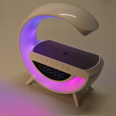 G -  Led Tafellamp / Nachtlamp RGB gaming-bureaulamp SPEAKER RADIO INDUCTIELADER KLOK - Wit - 235mm