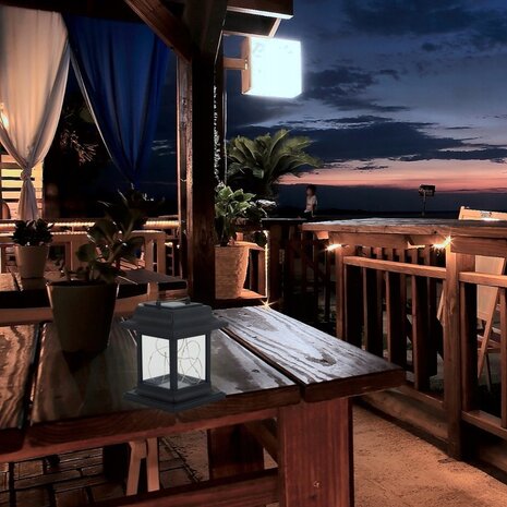 FRED - LED Solar tuinlantaarn Hanglamp / Tafellamp - Tuin balkonlamp - Sfeerlamp - Warm Wit - Zwart