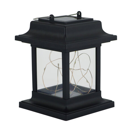 FRED - LED Solar tuinlantaarn Hanglamp / Tafellamp - Tuin balkonlamp - Sfeerlamp - Warm Wit - Zwart