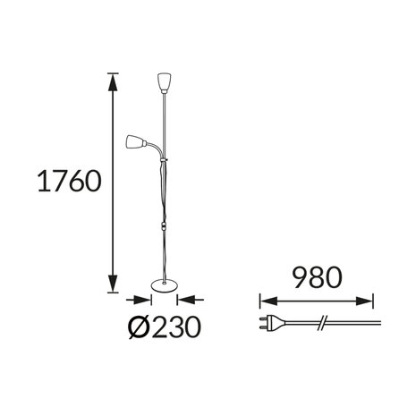 MADER - Vloerlamp - Staandelamp - Leeslamp - klassiek - 2 X E27 Fitting - 176 cm - Zwart