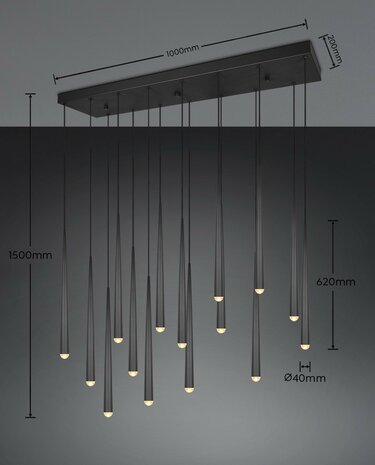 CALA - Hanglamp 15 x SMD 3.8W - CCT 2300+3000+4000K - Zwart kleur