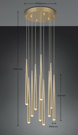CALA - Hanglamp 10 x SMD 3.8W - CCT 2300+3000+4000K - Goud kleur