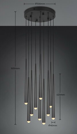 CALA - Hanglamp 10 x SMD 3.8W - CCT 2300+3000+4000K - Zwart kleur