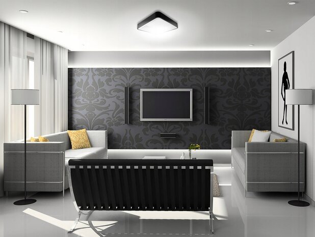 Galaxis Aries LED Plafondlamp - Aanpasbare lichtkleur -  54W 40x40x8cm zwart met afstandbedening