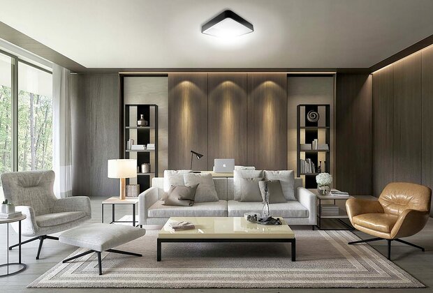 Galaxis Aries LED Plafondlamp - Aanpasbare lichtkleur -  54W 40x40x8cm zwart met afstandbedening