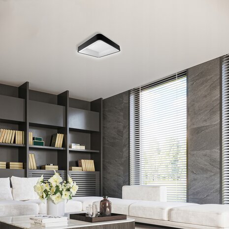 Galaxis Aries LED Plafondlamp - Aanpasbare lichtkleur -  54W 40x40x8cm zwart met afstandbedening