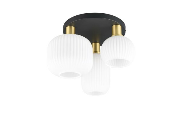 DIVA - Plafondlamp 3 x E27 Fitting - Wit glas -Messing mat