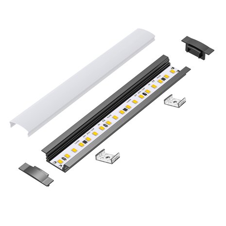 1 meter verzonken aluminium profiel voor LED-strips, multifunctioneel gebruik, MDF, gipsplaat, tegel zwart
