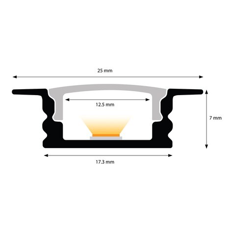2 meter Verzonken Aluminium Profiel voor LED Strip Multifunctioneel Gebruik, MDF, Gipsplaat, Tegel Zwart