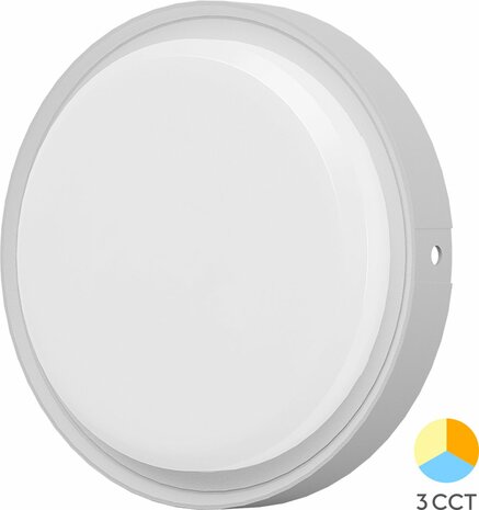 Bulkhead - LED Plafondlamp - Keuken / Badkamer / Woonkamer / Tuin - &Oslash;18 - 12W - CCT Aanpasbare kleuren 3000K 4000K 6000K - Wit - Opbouw - Rond - IP65