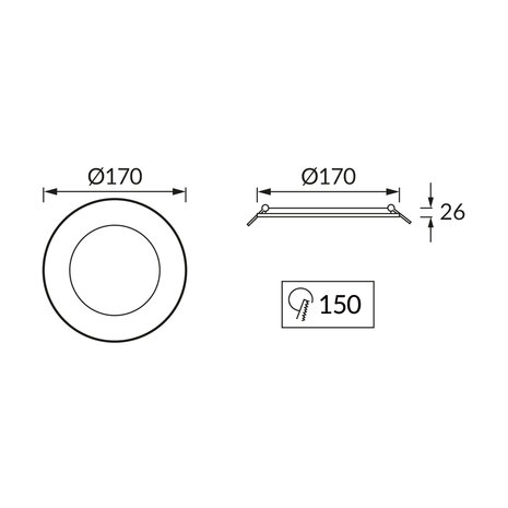 WAFEEL -LED Downlight - Inbouw Rond 18W - CCT - Aanpasbare licht kleuren - 3000K/4000K/6000K - 2450 Lumen - Mat Zwart - &Oslash;170mm - IP54 - Binnen/Buiten