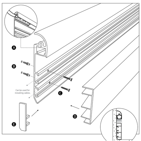 Aluminium Led PLINT profiel - Wit - Wandmontage - voor Ledstrips - 2m - 13x84 mm