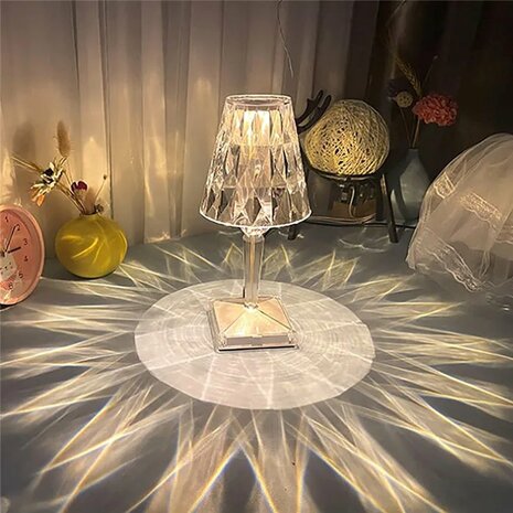 DABI LED Kristal lamp - Nachtlamp - Tafellamp - Sfeerlamp &ndash; Aanpasbare Licht kleuren warm wit/koud wit &ndash; Touch Switch - Oplaadbaar