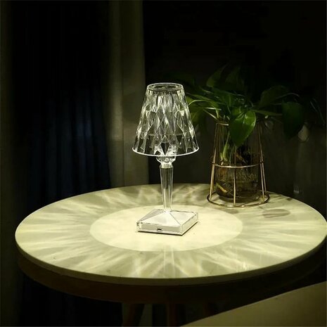 DABI LED Kristal lamp - Nachtlamp - Tafellamp - Sfeerlamp &ndash; Aanpasbare Licht kleuren warm wit/koud wit &ndash; Touch Switch - Oplaadbaar