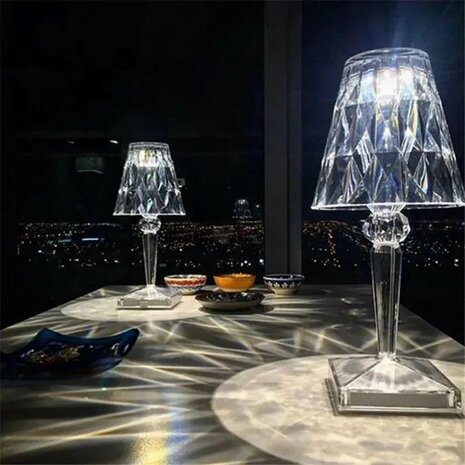 DABI LED Kristal lamp - Nachtlamp - Tafellamp - Sfeerlamp &ndash; Aanpasbare Licht kleuren warm wit/koud wit &ndash; Touch Switch - Oplaadbaar