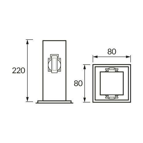 PORT - Buitenstopcontact op zuil met pinaarding - Stekkerdoos - 2 X 230V - Type E socket (Belgische versie) - IP44 weerbestendig - Mat zwart