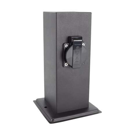 PORT - Buitenstopcontact op zuil met pinaarding - Stekkerdoos - 2 X 230V - Type E socket (Belgische versie) - IP44 weerbestendig - Mat zwart