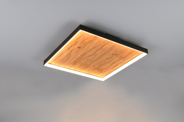 KALEA - Led Plafondlamp - 41w 4800 Lumen - 3000K - Zwart - Natuur hout - 45cm