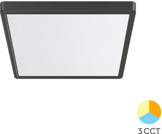 JADE - LED Plafondlamp - Keuken Woonkamer 30x30 - 26W - CCT Aanpasbaar kleuren - 3000K-4000K-6000K - Mat Zwart - Opbouw - Vierkant - IP20