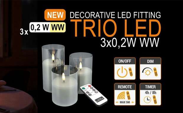 TRIO Led Kaarsen met Bewegende Vlam - 3x Led Kaars - Afstandsbediening - op Batterijen - Flikkerende Vlam - Timer - Kerst Kaarsen