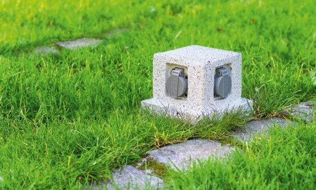 Buitenstopcontact steen look - Stekkerdoos Buiten 4 stopcontacten - IP44 - Kabellengte 3 meter - Grijs - VOOR BELGIE