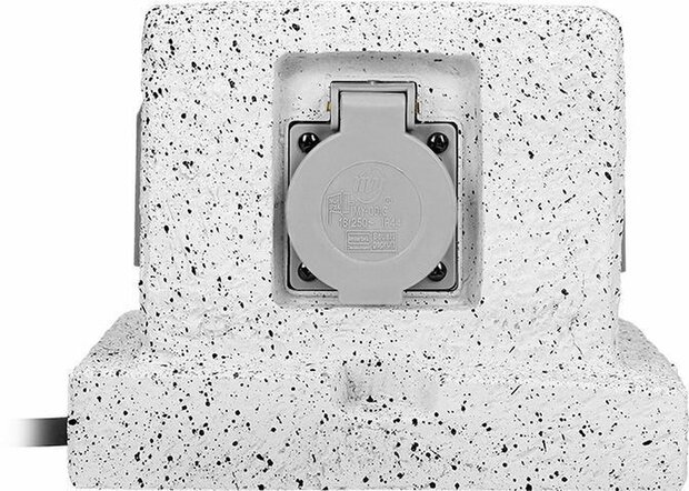 Buitenstopcontact steen look - Stekkerdoos Buiten 4 stopcontacten - IP44 - Kabellengte 3 meter - Grijs - VOOR BELGIE