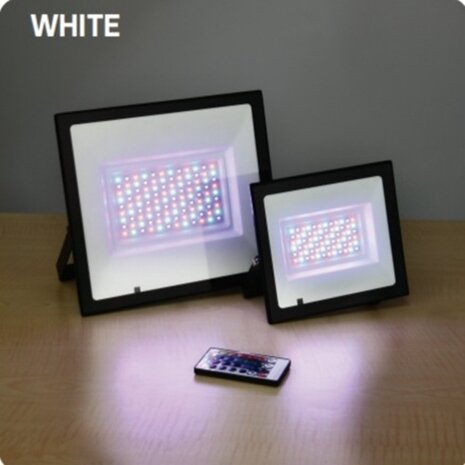 REMIX 100 - LED Buitenlamp - Schijnwerper - Breedstraler Floodlight -Zwart-Waterdicht IP65- Werkend met afstandsbediening, Dimbaar -100W - 8000 Lumen - RGB (ROOD -GROEN -BLAUW)