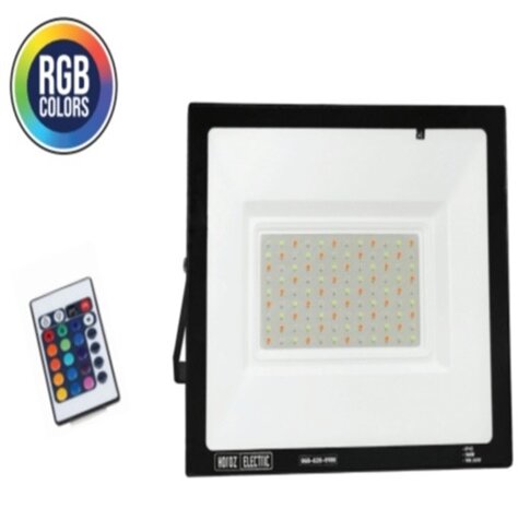 REMIX 100 - LED Buitenlamp - Schijnwerper - Breedstraler Floodlight -Zwart-Waterdicht IP65- Werkend met afstandsbediening, Dimbaar -100W - 8000 Lumen - RGB (ROOD -GROEN -BLAUW)