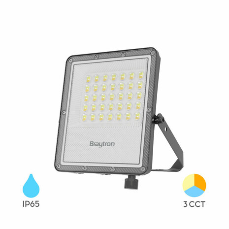 Braytron - LED Bouwlamp / Schijnwerper - 30w - CCT - Aanpasbare licht kleuren - 3000K,4000K,6000K - Waterdicht IP65 - Grijs