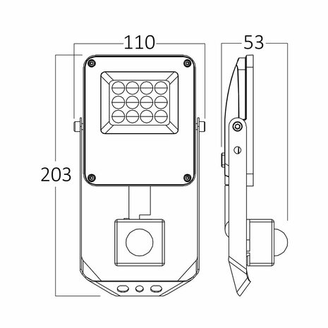 Braytron - LED Bouwlamp / Schijnwerper - met bewegings sensor - 10w - CCT - Aanpasbare licht kleuren - 3000K,4000K,6000K - Waterdicht IP65 - Grijs
