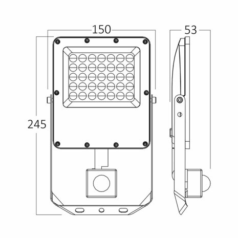 Braytron - LED Bouwlamp / Schijnwerper - met bewegings sensor - 30w - CCT - Aanpasbare licht kleuren - 3000K,4000K,6000K - Waterdicht IP65 - Grijs