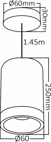 Braytron - Hanglamp - GU10 fitting - 1200mm kabel - Mat Wit