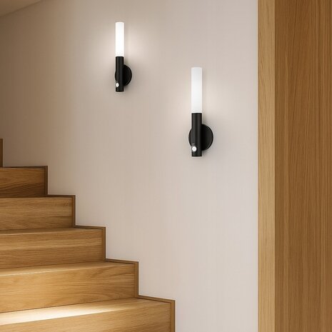 Oplaadbare wandlamp op accu draadloos - met bewegingssensor - 4000K - met batterijen indicator - trapverlichting - Zwart - GESCHIKT VOOR BINNEN