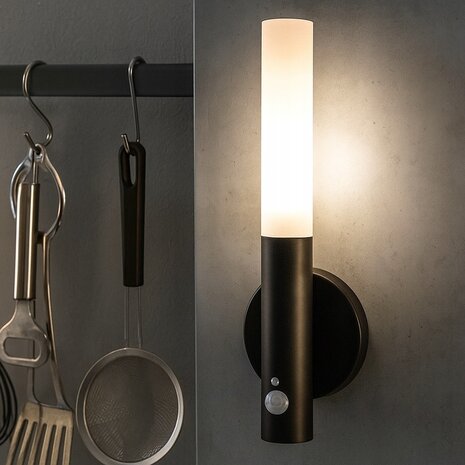 Oplaadbare wandlamp op accu draadloos - met bewegingssensor - 4000K - met batterijen indicator - trapverlichting - Zwart - GESCHIKT VOOR BINNEN