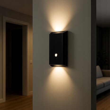 Oplaadbare wandlamp op accu draadloos - met bewegingssensor - CCT - Aanpasbare licht kleur - met batterijen indicator - trapverlichting - Zwart - GESCHIKT VOOR BINNEN