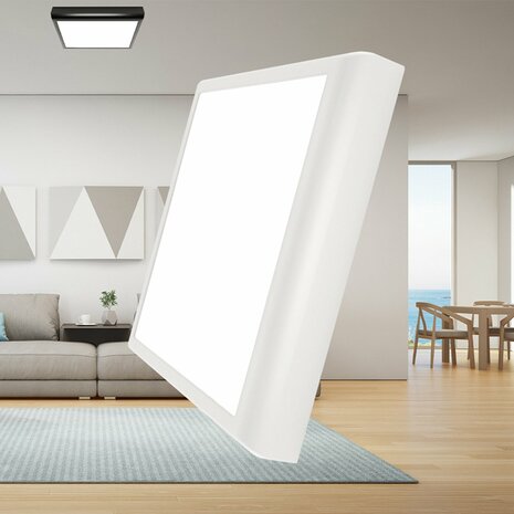 Braytron LED Plafondlamp Plafonni&egrave;re Opbouw/Inbouw- Aluminium - Vierkant- Wit- 20W -CCT3in1 (3000k-4000K-6000k)