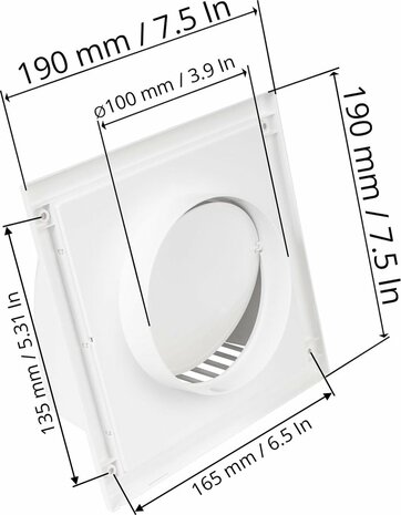 Afzuigrooster, wit ABS-kunststof, met terugslagklep - drogeropening - afvoeropening - externe ventilatieafdekking