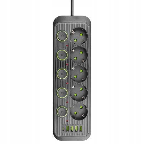 multiswitch stekker Verlengkabel 2 m 5 AANSLUITINGEN AARDING 5x USB C schakelaar