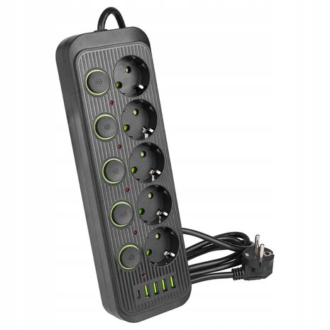 multiswitch stekker Verlengkabel 2 m 5 AANSLUITINGEN AARDING 5x USB C schakelaar