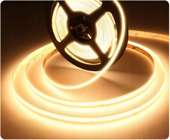 LED COB Strip 24V, 95lm/w, 12W/m, Linear Series, CRI &gt;90, Warm Wit 2700K, 10 Meter Roll, 5cm Cut