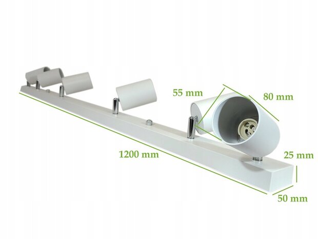 BORDO - Plafondspot mat wit - 6 verstelbare spots - GU10 aansluiting - woonkamer, slaapkamer of keuken - 1200mm