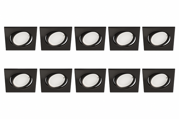 BONO Spot Armatuur 10 Pack - GU10 Inbouwspot - Vierkant - Zwart - Aluminium - Kantelbaar 88x88mm