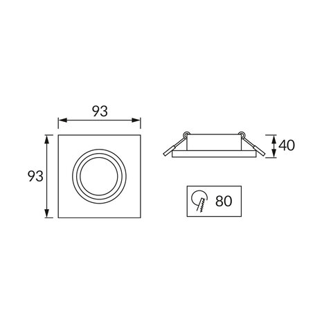 INDI D - Spot Armatuur - Inbouwspot - Vierkant - Wit - Aluminium - &Oslash;93mm