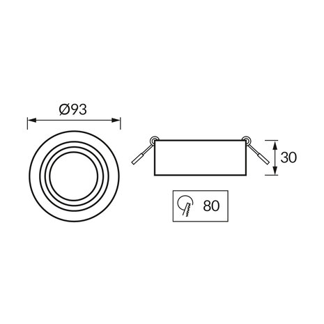ODYN - inbouwspot Armatuur - Rond - Zwart kleur - 90mm