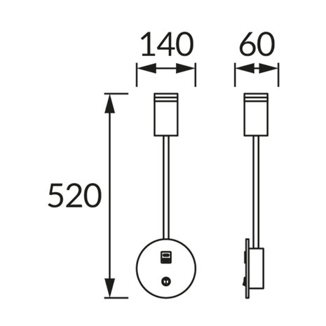 ZULA Wandlamp - 1 x Gu10 fitting - 1 x USB A  1 x USB C  - Flex - 1 Lichtpunt - Wit